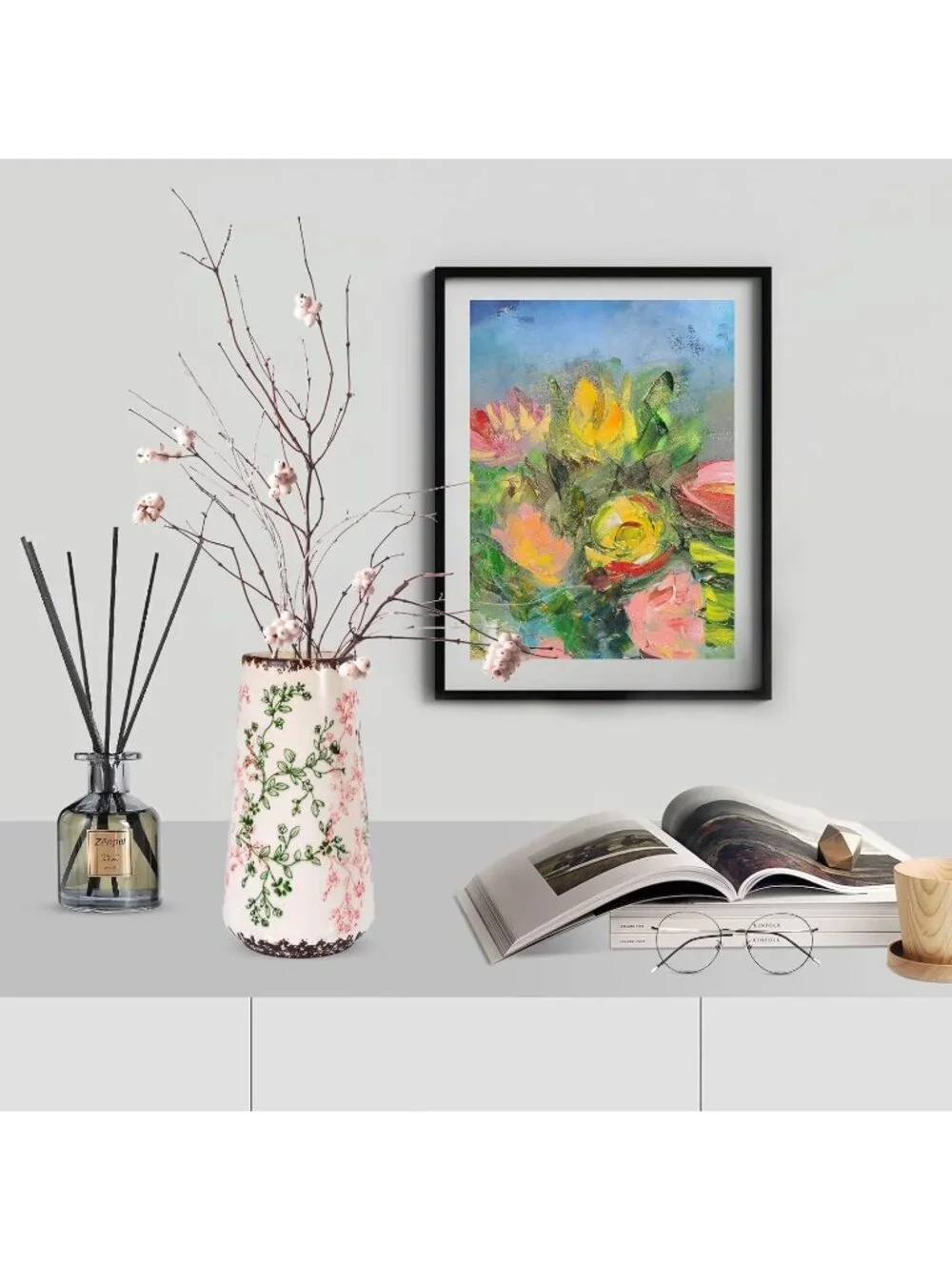 Gradient Green Pink Ceramic Cute Flower Vase Pampas Grass Living Room Office Dec